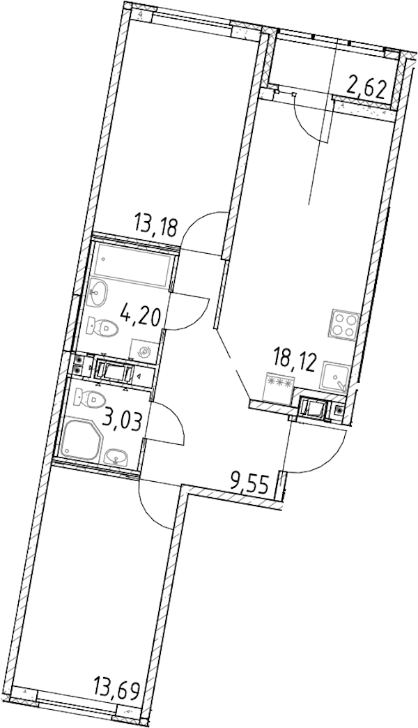 2-комнатная квартира 61.77 м², 9/17 эт., ЖК «Город Первых»